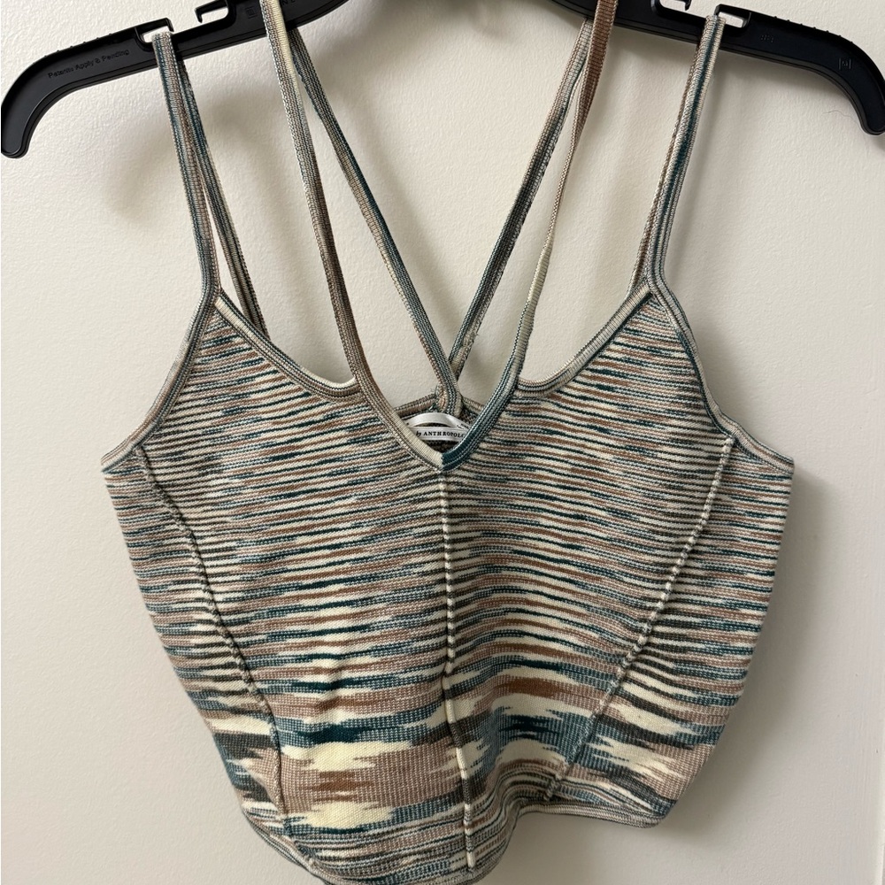 Anthropologie Striped Knit Sweater - Cream, Brown, Green